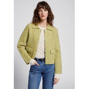 & Other Stories Paris Atelier Wool Blend Boucle Cardigan Jacket Lime Green XS